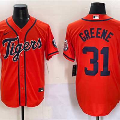 Detroit Tigers #31 Riley Greene Orange With Patch Cool Base Stitched Baseball Jersey