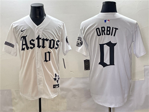 Houston Astros #0 Orbit White Gothic 'Houston Born Barrio Raised' Limited Stitched Baseball Jersey
