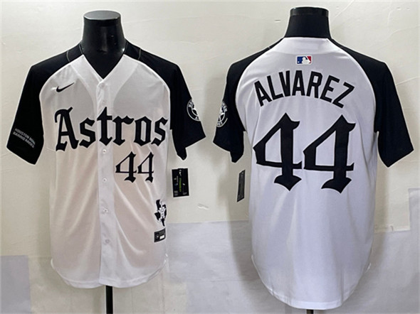 Houston Astros #44 Yordan Alvarez White/Black Gothic 'Houston Born Barrio Raised' Limited Stitched Baseball Jersey