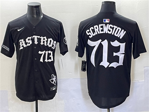 Houston Astros #713 Screwston Black Gothic 'Houston Born Barrio Raised' Limited Stitched Baseball Jersey