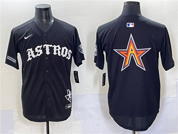 Houston Astros Team Big Logo Black Gothic 'Houston Born Barrio Raised' Limited Stitched Baseball Jersey