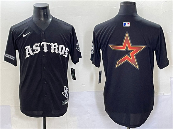 Houston Astros Team Big Logo Black Gothic 'Houston Born Barrio Raised' Limited Stitched Baseball Jersey
