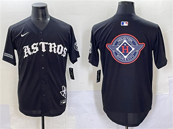 Houston Astros Team Big Logo Black Gothic 'Houston Born Barrio Raised' Limited Stitched Baseball Jersey