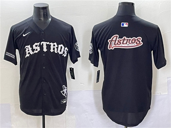 Houston Astros Team Big Logo Black Gothic 'Houston Born Barrio Raised' Limited Stitched Baseball Jersey