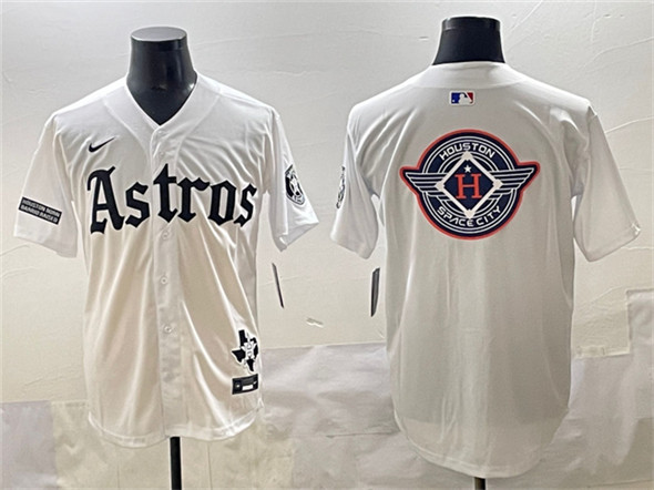 Houston Astros Team Big Logo White Gothic 'Houston Born Barrio Raised' Limited Stitched Baseball Jersey