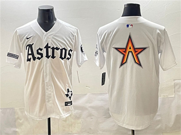 Houston Astros Team Big Logo White Gothic 'Houston Born Barrio Raised' Limited Stitched Baseball Jersey