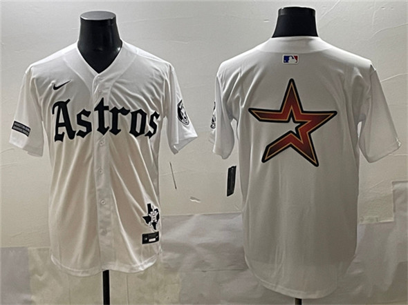 Houston Astros Team Big Logo White Gothic 'Houston Born Barrio Raised' Limited Stitched Baseball Jersey