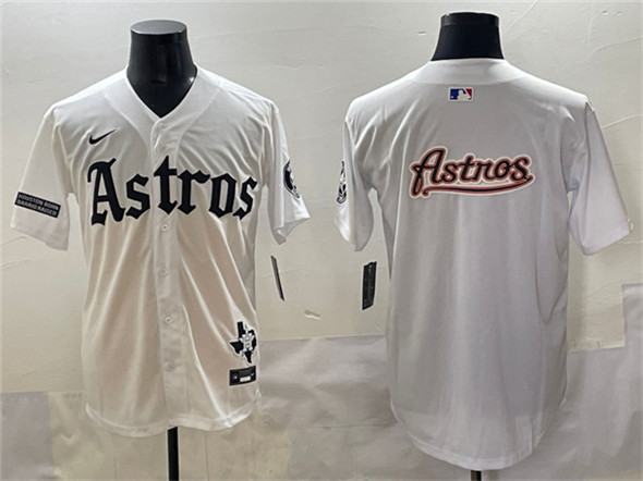 Houston Astros Team Big Logo White Gothic 'Houston Born Barrio Raised' Limited Stitched Baseball Jersey