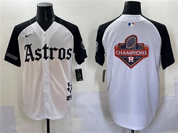 Houston Astros Team Big Logo White/Black Gothic 'Houston Born Barrio Raised' Limited Stitched Baseball Jersey