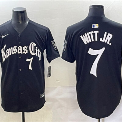 Kansas City Royals #7 Bobby Witt Jr. Black 'Gothic Crown Edition' Vapor Premier Limited Stitched Baseball Jersey