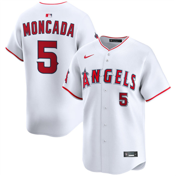 Los Angeles Angels #5 Yoan Moncada White Home Limited Stitched Baseball Jersey
