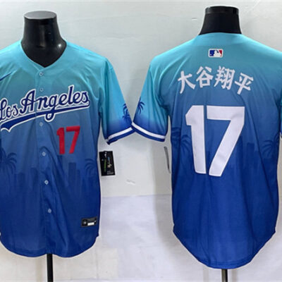 Los Angeles Dodgers #17 Otani KanjiBlue Limited Stitched Baseball Jersey
