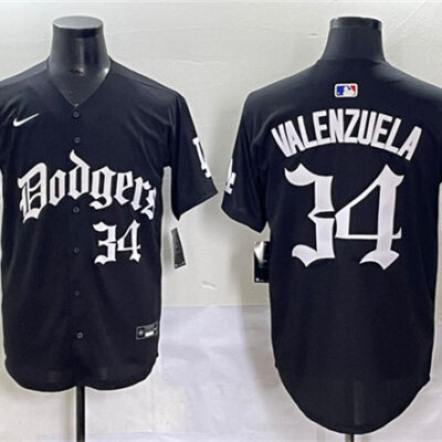 Los Angeles Dodgers #34 Fernando Valenzuela Black 2025 LA Gothic Style With 2024 World Series Champions Patch Vapor Premier Limited Stitched Baseball Jersey