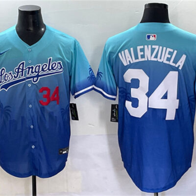 Los Angeles Dodgers #34 Fernando Valenzuela Blue Limited Stitched Baseball Jersey