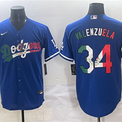 Los Angeles Dodgers #34 Fernando Valenzuela Blue Mexico Stitched Jersey