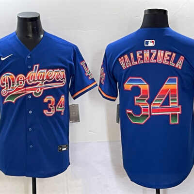 Los Angeles Dodgers #34 Fernando Valenzuela Royal Mexico Limited Stitched Baseball Jersey