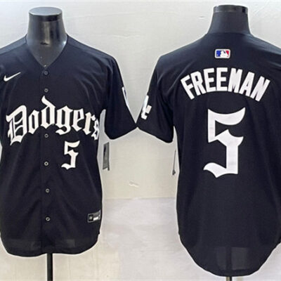 Los Angeles Dodgers #5 Freddie Freeman Black 2025 LA Gothic Style With 2024 World Series Champions Patch Vapor Premier Limited Stitched Baseball Jersey