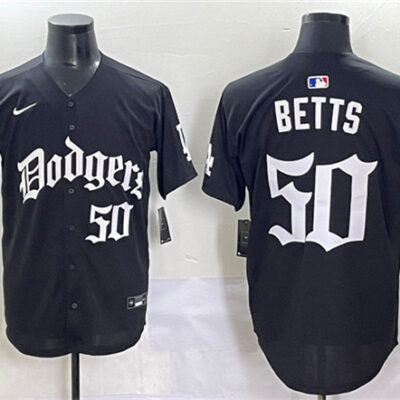 Los Angeles Dodgers #50 Mookie Betts Black 2025 LA Gothic Style With 2024 World Series Champions Patch Vapor Premier Limited Stitched Baseball Jersey
