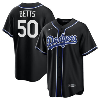 Los Angeles Dodgers #50 Mookie Betts Black Lights Out Limited Stitched Baseball Jersey