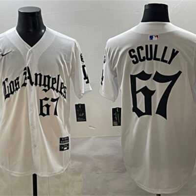 Los Angeles Dodgers #67 Vin Scully White Mexico 2025 LA Gothic Style With Fernando Patch Vapor Premier Limited Stitched Baseball Jersey
