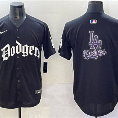 Los Angeles Dodgers Team Big Logo Black 2025 LA Gothic Style With 2024 World Series Champions Patch Vapor Premier Limited Stitched Baseball Jersey