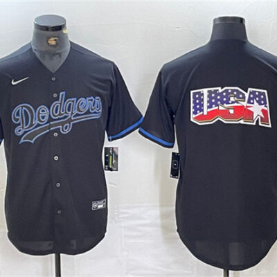 Los Angeles Dodgers Team Big Logo Black Fashion Stitched Baseball Jersey 001