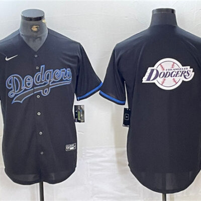 Los Angeles Dodgers Team Big Logo Black Fashion Stitched Baseball Jersey 003