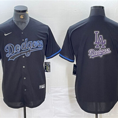 Los Angeles Dodgers Team Big Logo Black Fashion Stitched Baseball Jersey 004