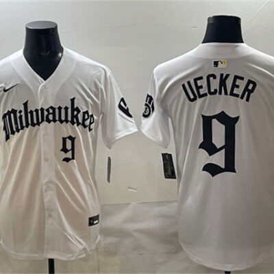 Milwaukee Brewers #9 Bob Uecker White 'Gothic 414 Shadows Edition' Vapor Premier Limited Stitched Jersey