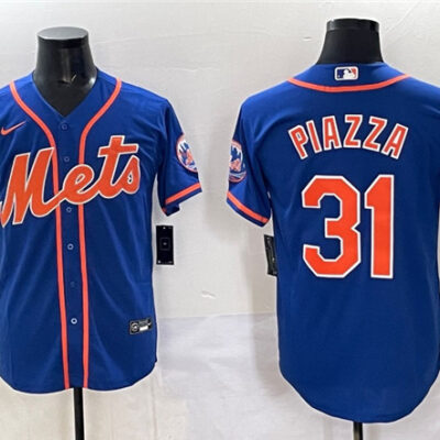 New York Mets #31 Mike Piazza Blue With Patch Cool Base Stitched Baseball Jersey
