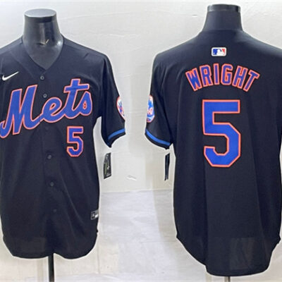 New York Mets #5 David Wright Black With Patch Limited Stitched Baseball Jersey