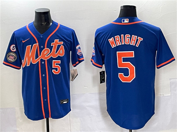 New York Mets #5 David Wright Blue With Patch Cool Base Stitched Baseball Jersey