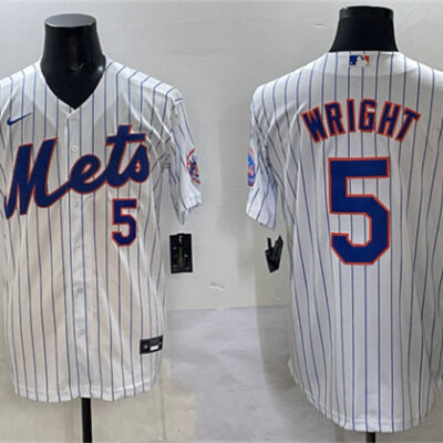 New York Mets #5 David Wright White With Patch Stitched Baseball Jersey