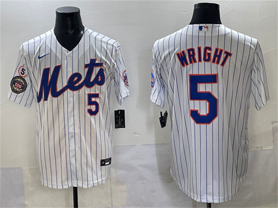 New York Mets #5 David Wright White With Patch Stitched Baseball Jersey