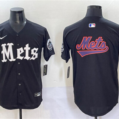 New York Mets Team Big Logo Black 'Gotham Gothic Edition' Vapor Premier Limited Stitched Baseball Jersey