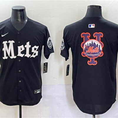 New York Mets Team Big Logo Black 'Gotham Gothic Edition' Vapor Premier Limited Stitched Baseball Jersey