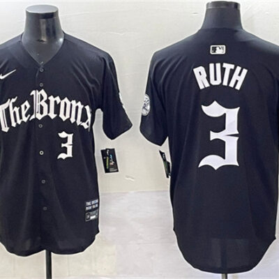 New York Yankees #3 Babe Ruth Black 'Gothic Legacy Edition' Vapor Premier Limited Stitched Baseball Jersey