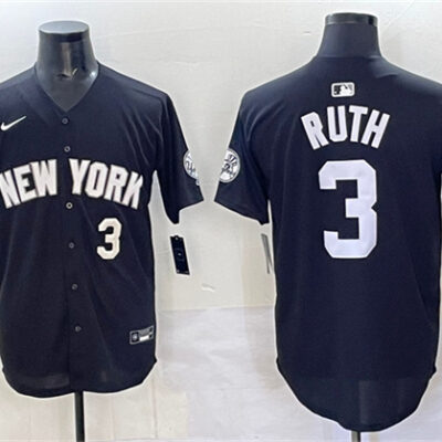 New York Yankees #3 Babe Ruth Black Limited Stitched Baseball Jersey