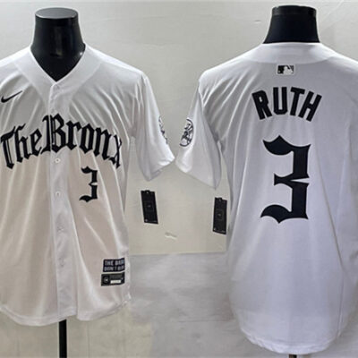 New York Yankees #3 Babe Ruth White 'Gothic Legacy Edition' Vapor Premier Limited Stitched Baseball Jersey