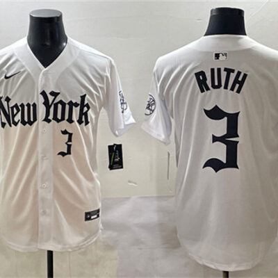 New York Yankees #3 Babe Ruth White 'Gothic Legacy Edition' Vapor Premier Limited Stitched Baseball Jersey
