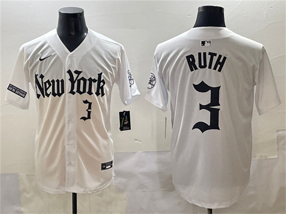 New York Yankees #3 Babe Ruth White 'Gothic Legacy Edition' Vapor Premier Limited Stitched Baseball Jersey
