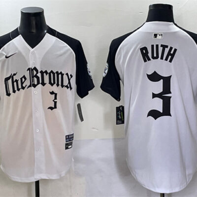 New York Yankees #3 Babe Ruth White/Black 'Gothic Legacy Edition' Vapor Premier Limited Stitched Baseball Jersey