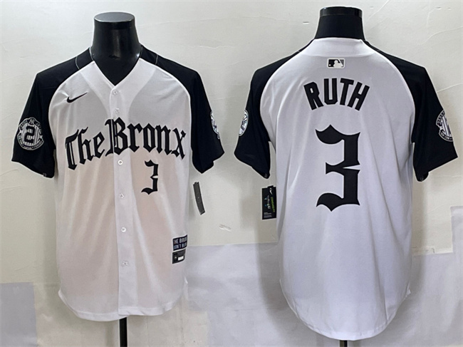 New York Yankees #3 Babe Ruth White/Black 'Gothic Legacy Edition' Vapor Premier Limited Stitched Baseball Jersey