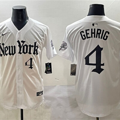 New York Yankees #4 Lou Gehrig White 'Gothic Legacy Edition' Vapor Premier Limited Stitched Baseball Jersey