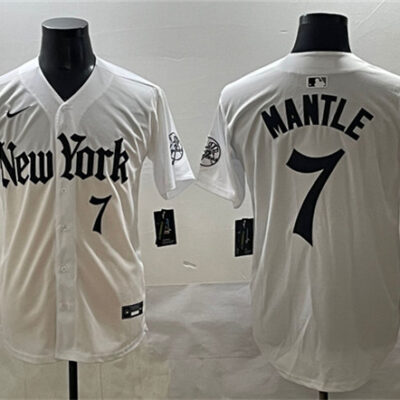 New York Yankees #7 Mickey Mantle White 'Gothic Legacy Edition' Vapor Premier Limited Stitched Baseball Jersey