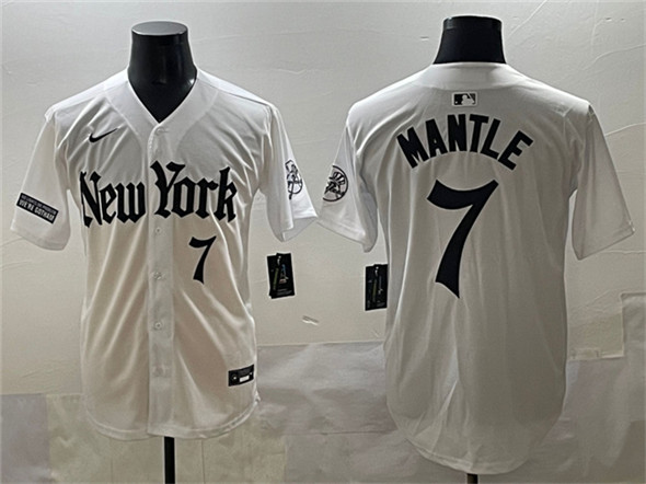 New York Yankees #7 Mickey Mantle White 'Gothic Legacy Edition' Vapor Premier Limited Stitched Baseball Jersey