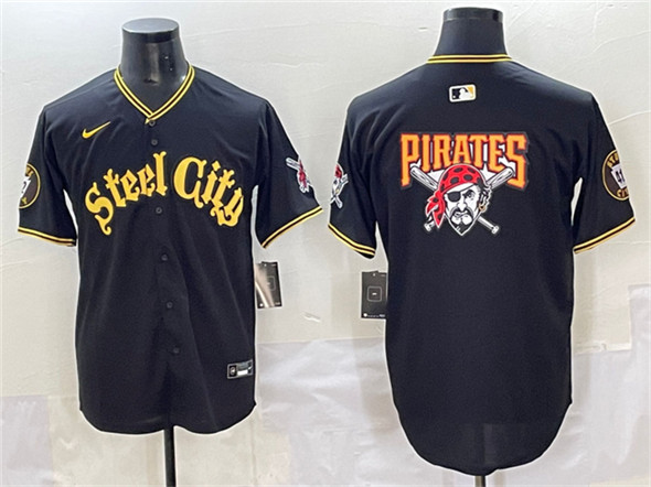 Pittsburgh Pirates Team Big Logo Black 412 Patch Vapor Premier Limited Stitched Baseball Jersey