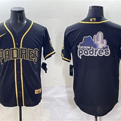 San Diego Padres Team Big Logo Black/Gold Stitched Baseball Jersey