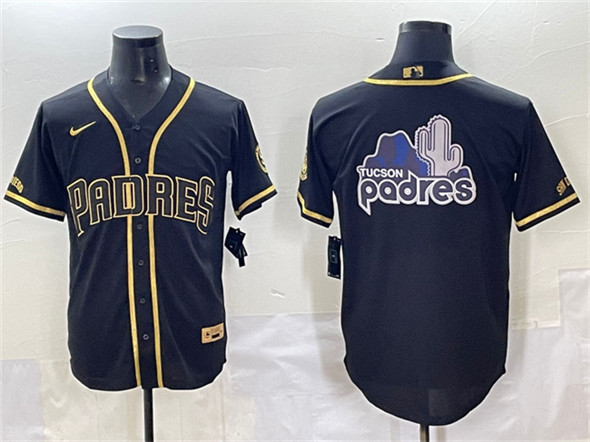 San Diego Padres Team Big Logo Black/Gold Stitched Baseball Jersey