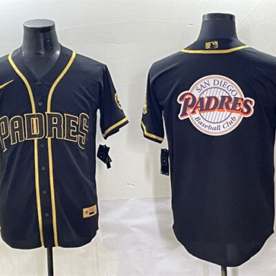 San Diego Padres Team Big Logo Black/Gold Stitched Baseball Jersey